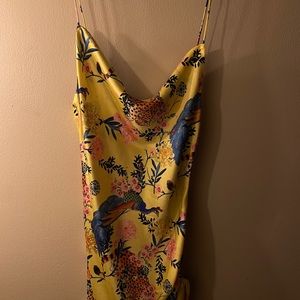 Yellow dress with bird print mini dress